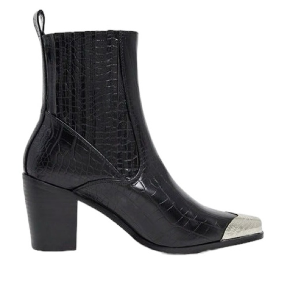 RAID Black Patent Leather Croc Design Cowboy Western Priscilla Ankle Boots Sz 6
